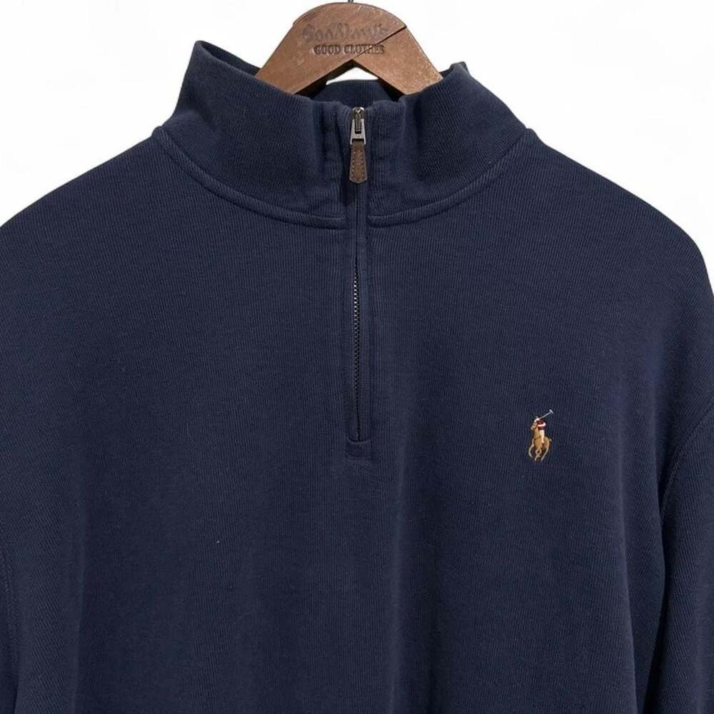 Polo Ralph Lauren Estate Rib Navy Blue 1/4 Zip Pullover Sweatshirt XL